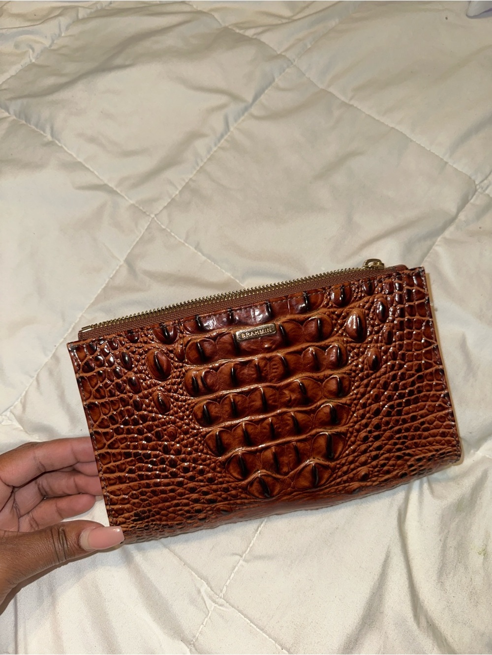 Brahmin Brown Croc-Embossed Leather Wristlet Clutch